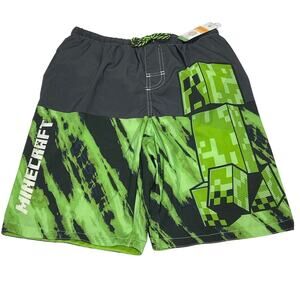 NWT Boys Minecraft Swim Trunks Shorts Size: 14/16 Elastic Waist with Drawstring